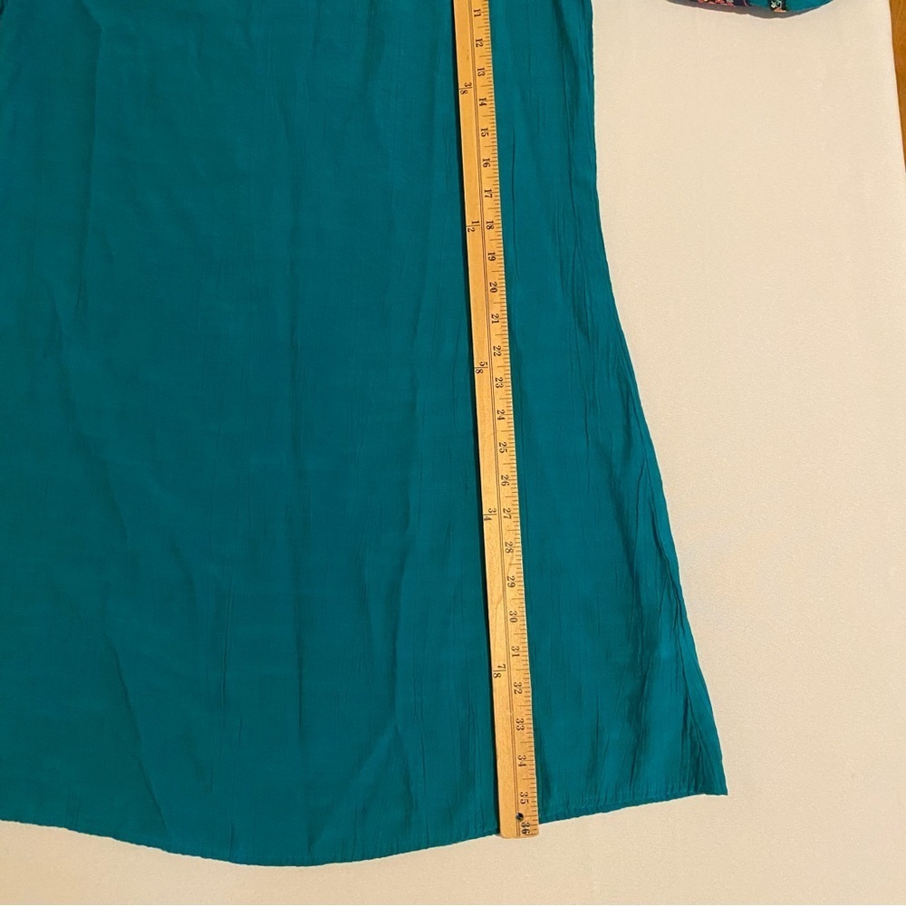 Pioneer Woman Size M Teal Boho Dress with Embroidered Sleeves - Picture 5 of 7
